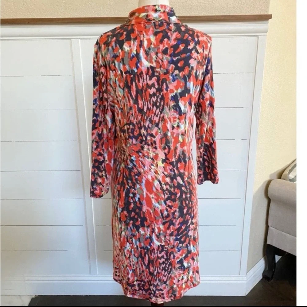 CAbi Abstract Watercolor Long Sleeve Jersey‎ Shift Dress Style# 374 M - Picture 10 of 15